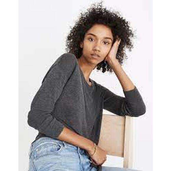 Madewell 2XL Heather Gray Modern Tie Front Sweater Lightweight Pullover Scoop - Picture 10 of 11